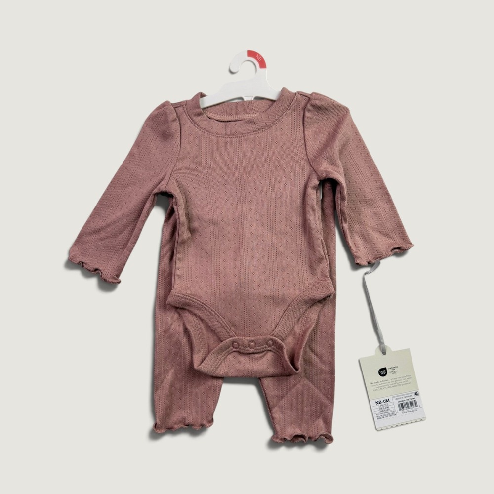Cloud Island Baby Girl Newborn 0M Pink Ribbed Romper 2 Piece Set NWT